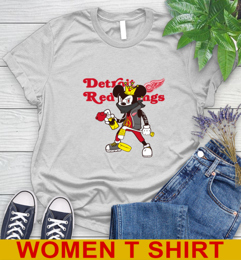 Detroit Red Wings NHL Hockey Mickey Peace Sign Sports Women's T-Shirt