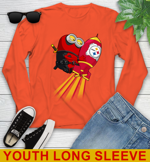 NFL Football Pittsburgh Steelers Deadpool Minion Marvel Shirt Youth Long Sleeve 3