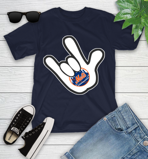 New York Mets MLB Baseball Mickey Rock Hand Disney Youth T-Shirt 3