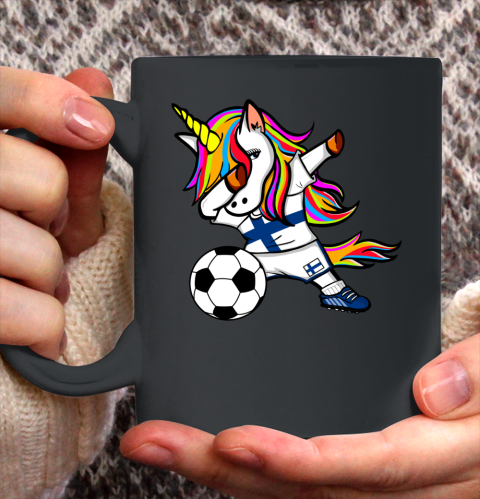 Funny Dabbing Unicorn Finland Football Finnish Flag Soccer Ceramic Mug 11oz