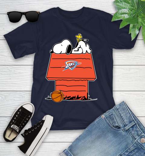 Oklahoma City Thunder NBA Basketball Snoopy Woodstock The Peanuts Movie Youth T-Shirt 3