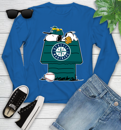 MLB Seattle Mariners Snoopy Woodstock The Peanuts Movie Baseball T Shirt Youth Long Sleeve 9