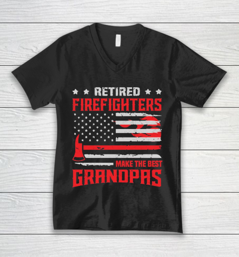Grandpa Funny Gift Apparel  Retired Firefighter Grandpa Thin Red Line V-Neck T-Shirt