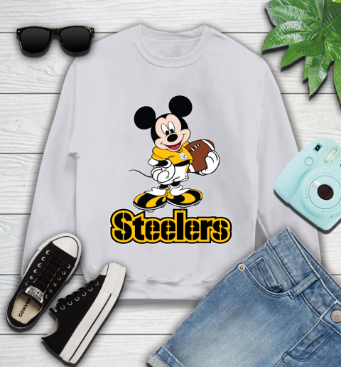 NFL Football Pittsburgh Steelers Cheerful Mickey Mouse Shirt Youth Sweatshirt 4