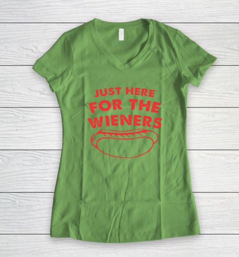 Just Here For The Wieners Funny 4th Of July Women's V-Neck T-Shirt 4