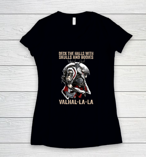 Valhalla La Deck The Halls With Skulls And Bodies Vintage Women's V-Neck T-Shirt