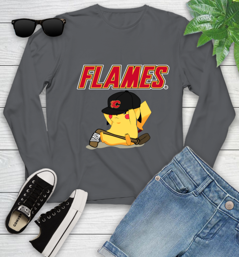 NHL Pikachu Hockey Sports Calgary Flames Youth Long Sleeve 8
