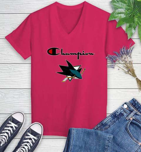 NHL Hockey San Jose Sharks Champion Shirt Women's V-Neck T-Shirt 6