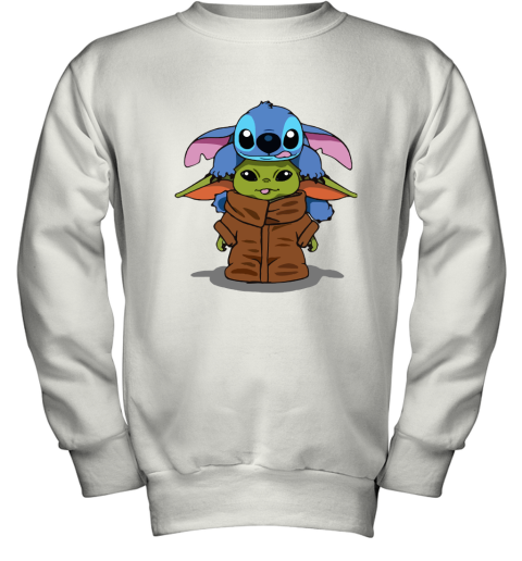 Stitch Climbing On Baby Yoda Star Wars Youth Sweatshirt