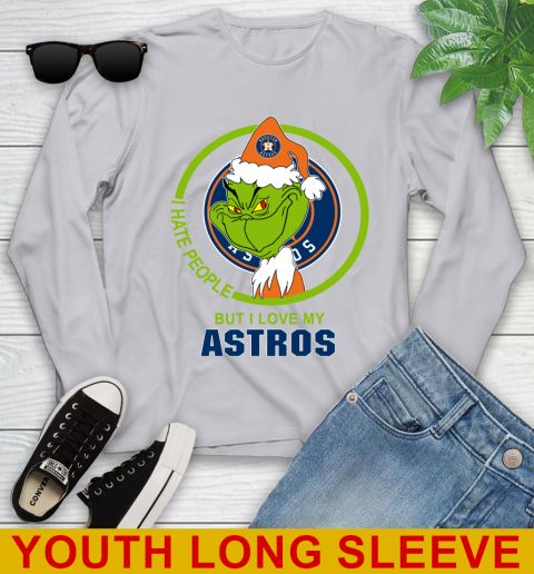 Houston Astros MLB Christmas Grinch I Hate People But I Love My Favorite Baseball Team Youth Long Sleeve 6