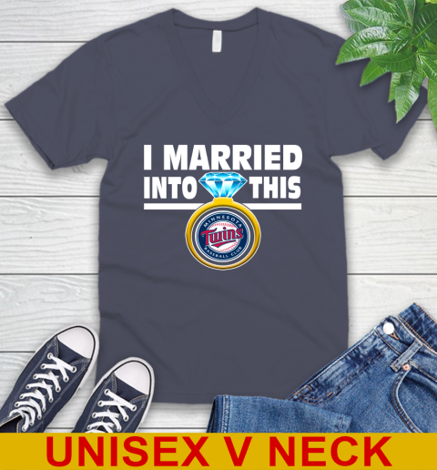 Minnesota Twins MLB Baseball I Married Into This My Team Sports V-Neck T-Shirt 7