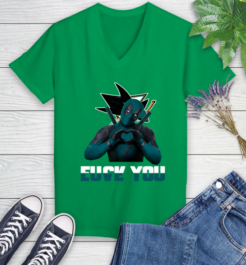 NHL San Jose Sharks Deadpool Love You Fuck You Hockey Sports Women's V-Neck T-Shirt 5