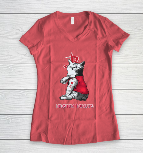 NBA Basketball My Cat Loves Houston Rockets Women's V-Neck T-Shirt 4