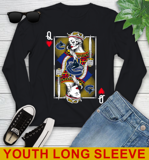 NHL Hockey Vancouver Canucks The Queen Of Hearts Card Shirt Youth Long Sleeve