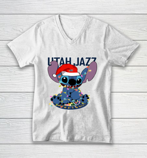 Utah Jazz NBA noel stitch Basketball Christmas V-Neck T-Shirt