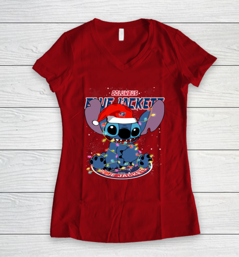 Columbus Blue Jackets NHL Hockey noel stitch Christmas Women's V-Neck T-Shirt 6