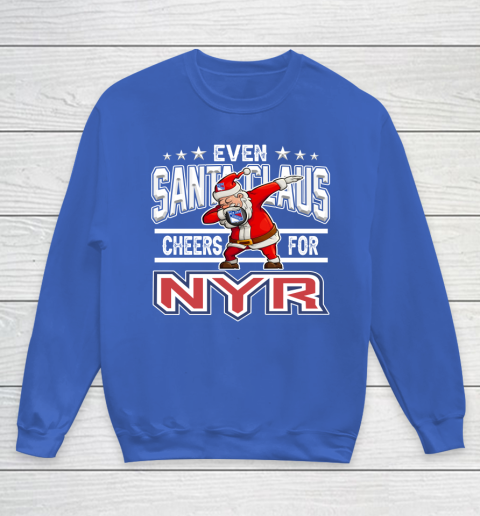 New York Rangers Even Santa Claus Cheers For Christmas NHL Youth Sweatshirt 6