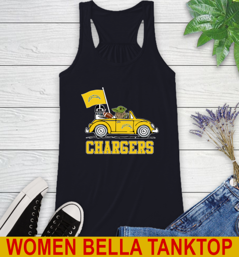 NFL Football Los Angeles Chargers Darth Vader Baby Yoda Driving Star Wars Shirt Racerback Tank 10