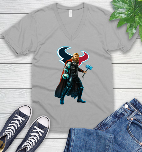 NFL Thor Avengers Endgame Football Houston Texans V-Neck T-Shirt 4