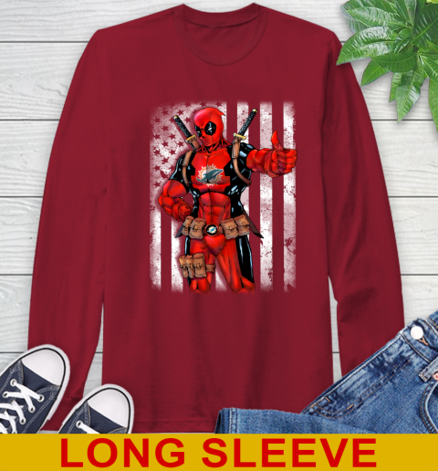 NFL Football Miami Dolphins Deadpool American Flag Shirt Long Sleeve T-Shirt 9