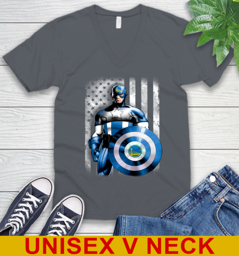 Golden State Warriors NBA Basketball Captain America Marvel Avengers American Flag Shirt V-Neck T-Shirt 4
