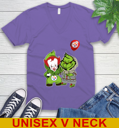 Pittsburgh Steelers Baby Pennywise Grinch Christmas NFL Football V-Neck T-Shirt 9