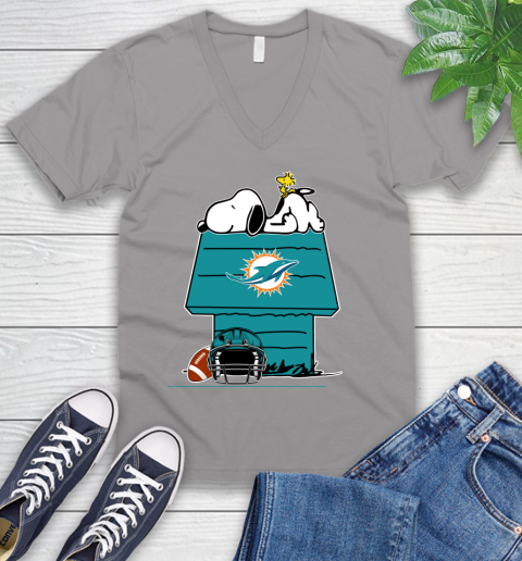 Miami Dolphins NFL Football Snoopy Woodstock The Peanuts Movie V-Neck T-Shirt 4