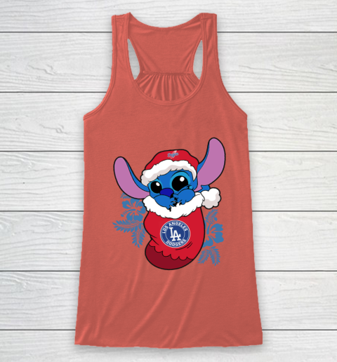Los Angeles Dodgers Christmas Stitch In The Sock Funny Disney MLB Racerback Tank 4