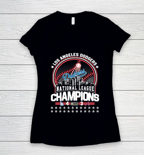 Los Angeles Dodgers 4 Atlanta Braves 3 National League Champions Women's V-Neck T-Shirt