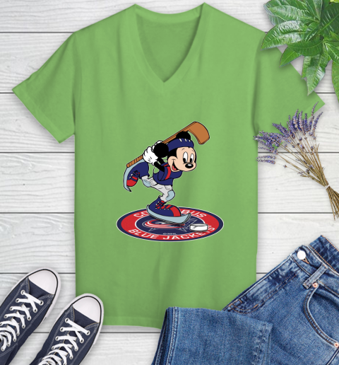 NHL Hockey Columbus Blue Jackets Cheerful Mickey Disney Shirt Women's V-Neck T-Shirt 9