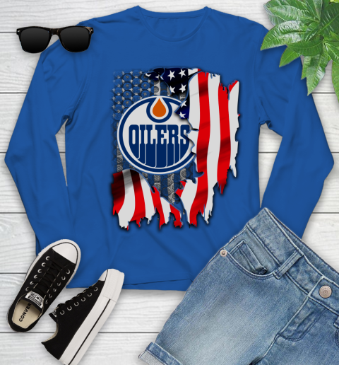 Edmonton Oilers NHL Hockey American Flag Youth Long Sleeve 10
