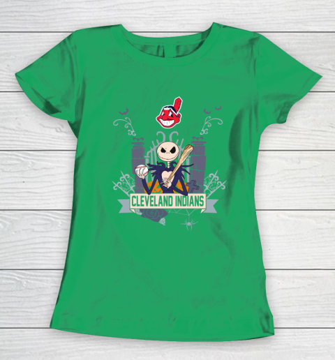 MLB Cleveland Indians Baseball Jack Skellington Halloween Women's T-Shirt 5