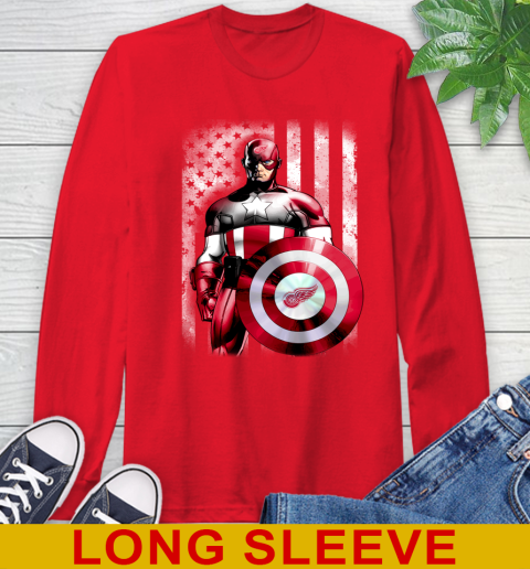 Detroit Red Wings NHL Hockey Captain America Marvel Avengers American Flag Shirt Long Sleeve T-Shirt 12