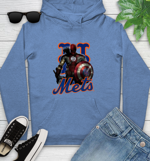 MLB Captain America Thor Spider Man Hawkeye Avengers Endgame Baseball New York Mets Youth Hoodie 12