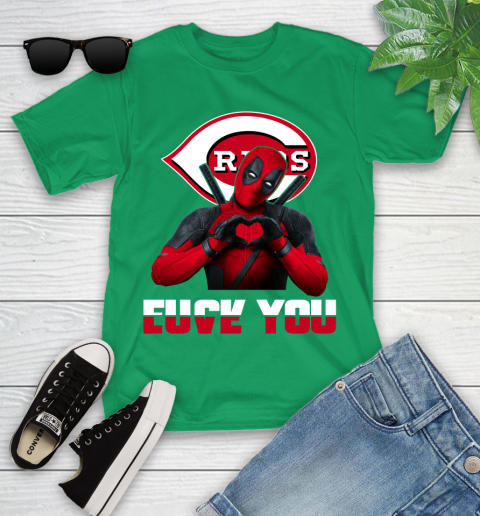 MLB Cincinnati Reds Deadpool Love You Fuck You Baseball Sports Youth T-Shirt 8