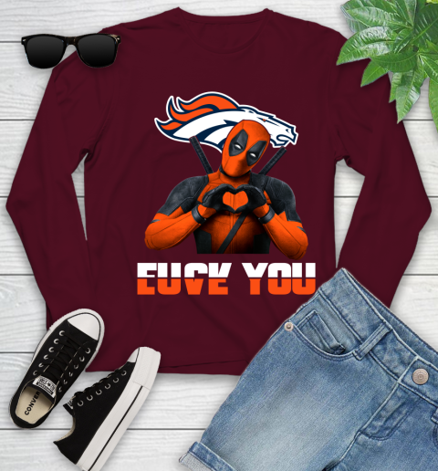 NHL Denver Broncos Deadpool Love You Fuck You Football Sports Youth Long Sleeve 6
