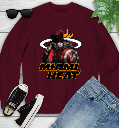 Miami Heat NBA Basketball Captain America Thor Spider Man Hawkeye Avengers Youth Sweatshirt 5