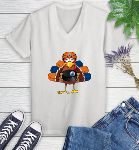 Edmonton Oilers Turkey Thanksgiving Day Women's V-Neck T-Shirt