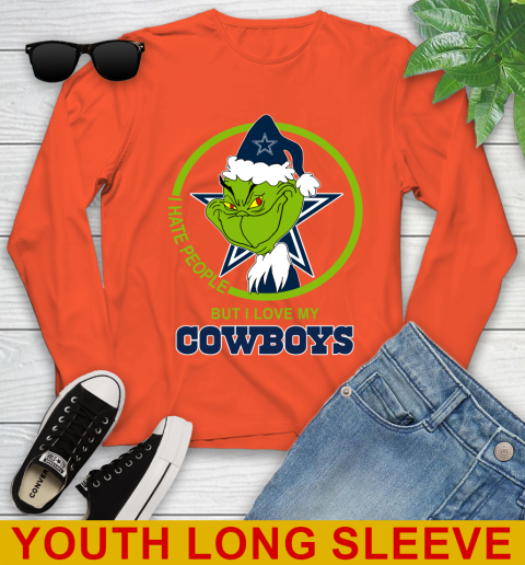 Dallas Cowboys NFL Christmas Grinch I Hate People But I Love My Favorite Football Team Youth Long Sleeve 4