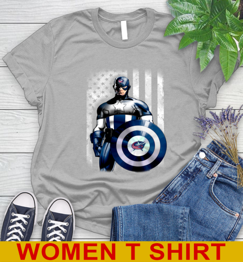 Columbus Blue Jackets NHL Hockey Captain America Marvel Avengers American Flag Shirt Women's T-Shirt 5