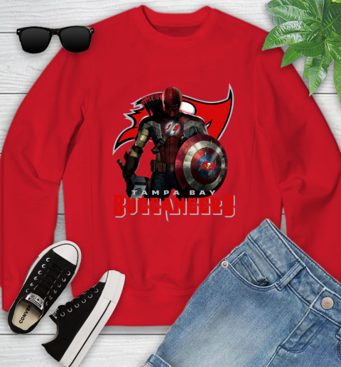 NFL Captain America Thor Spider Man Hawkeye Avengers Endgame Football Tampa Bay Buccaneers Youth Sweatshirt 9