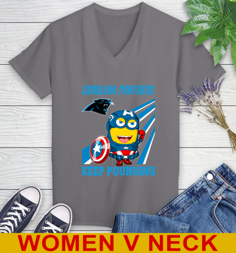 NFL Football Carolina Panthers Captain America Marvel Avengers Minion Shirt Women's V-Neck T-Shirt 11