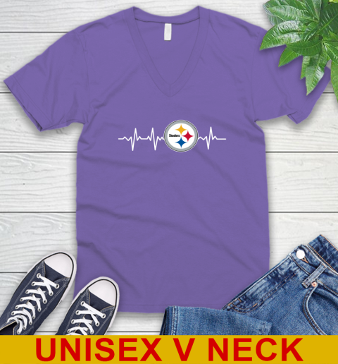 Pittsburgh Steelers NFL Football Heart Beat Shirt V-Neck T-Shirt - Image 9