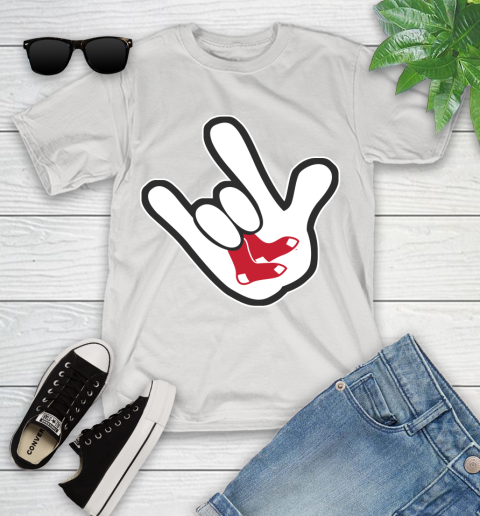 Boston Red Sox MLB Baseball Mickey Rock Hand Disney Youth T-Shirt