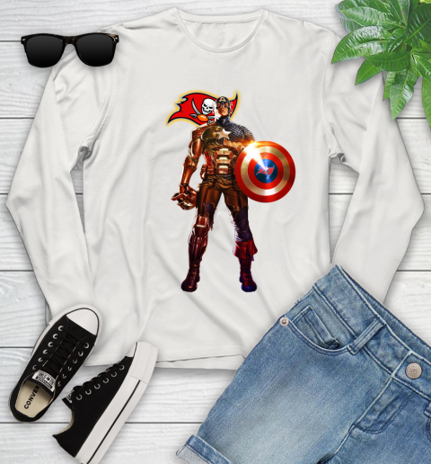 NFL Captain America Marvel Avengers Endgame Football Sports Tampa Bay Buccaneers Youth Long Sleeve 12