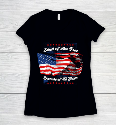 Veteran Shirt Land Of The Free Women's V-Neck T-Shirt
