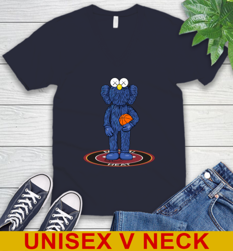 NBA Basketball Miami Heat Kaws Bff Blue Figure Shirt V-Neck T-Shirt 3