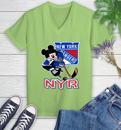 NHL New York Rangers Mickey Mouse Disney Hockey T Shirt Women's V-Neck T-Shirt 11