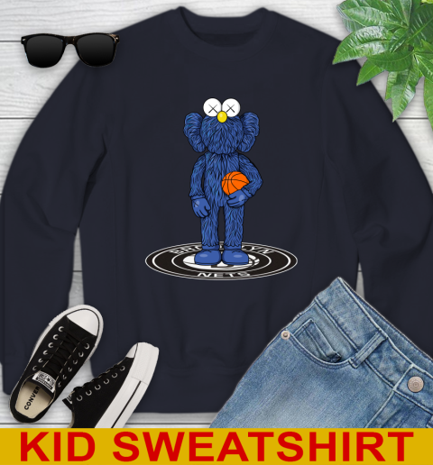 NBA Basketball Brooklyn Nets Kaws Bff Blue Figure Shirt Youth Sweatshirt 3