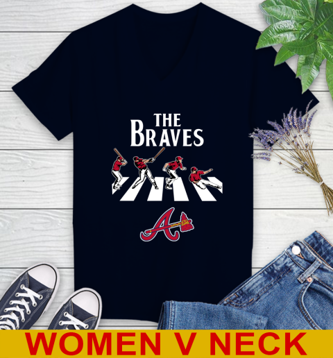 MLB Baseball Atlanta Braves The Beatles Rock Band Shirt Women's V-Neck  T-Shirt